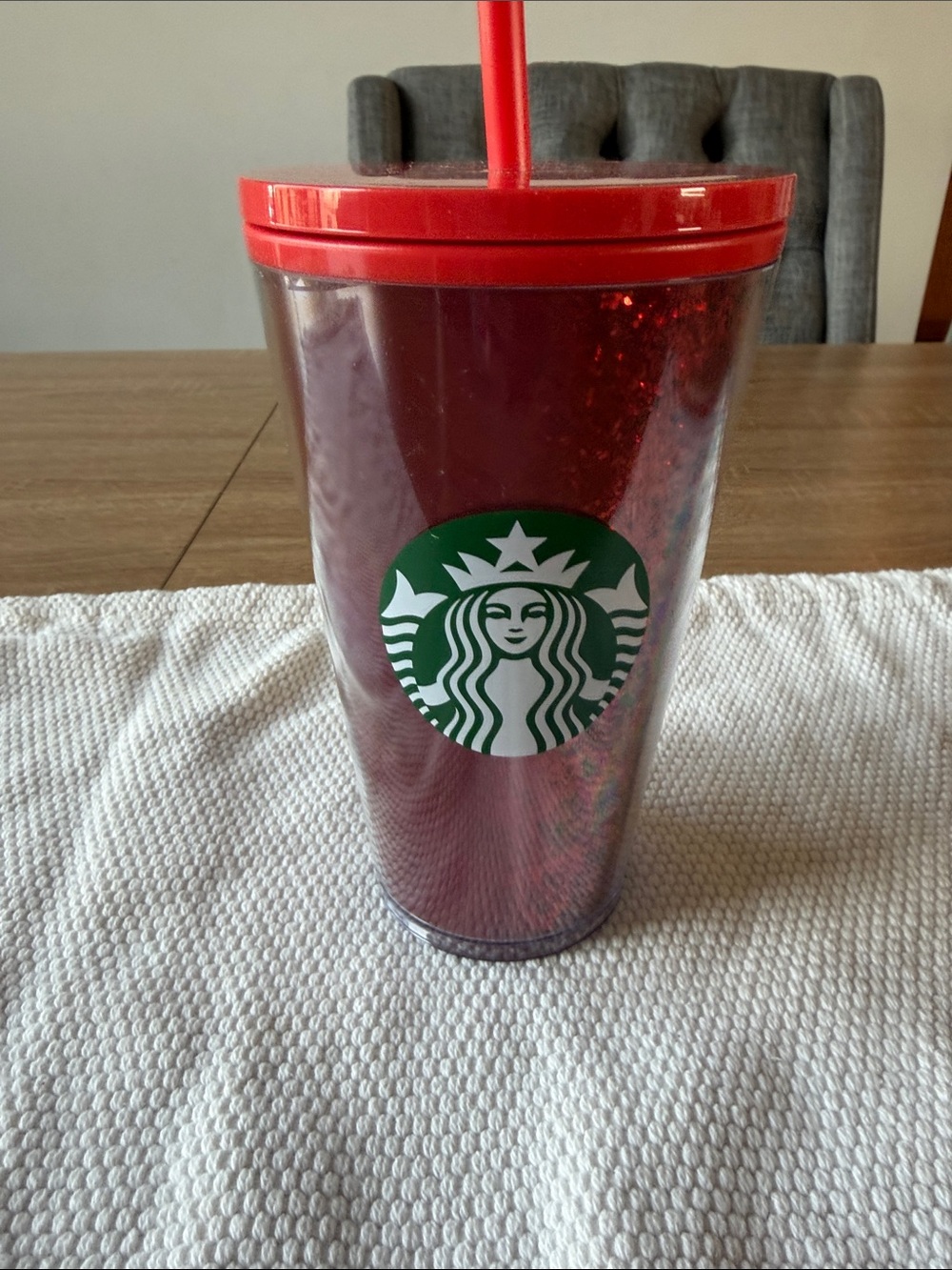 Starbucks Red and Green Logo Glitter Tumbler with Straw